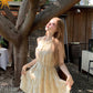 Cream Yellow Halter Neck Dress Summer French Tulle Short Skirt Babydoll Skirt R3833