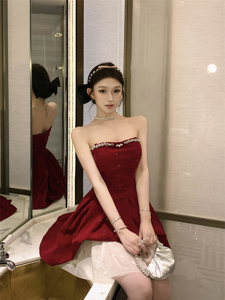 Birthday party small dress skirt high-end niche princess skirt tutu skirt red tube top dress R1814