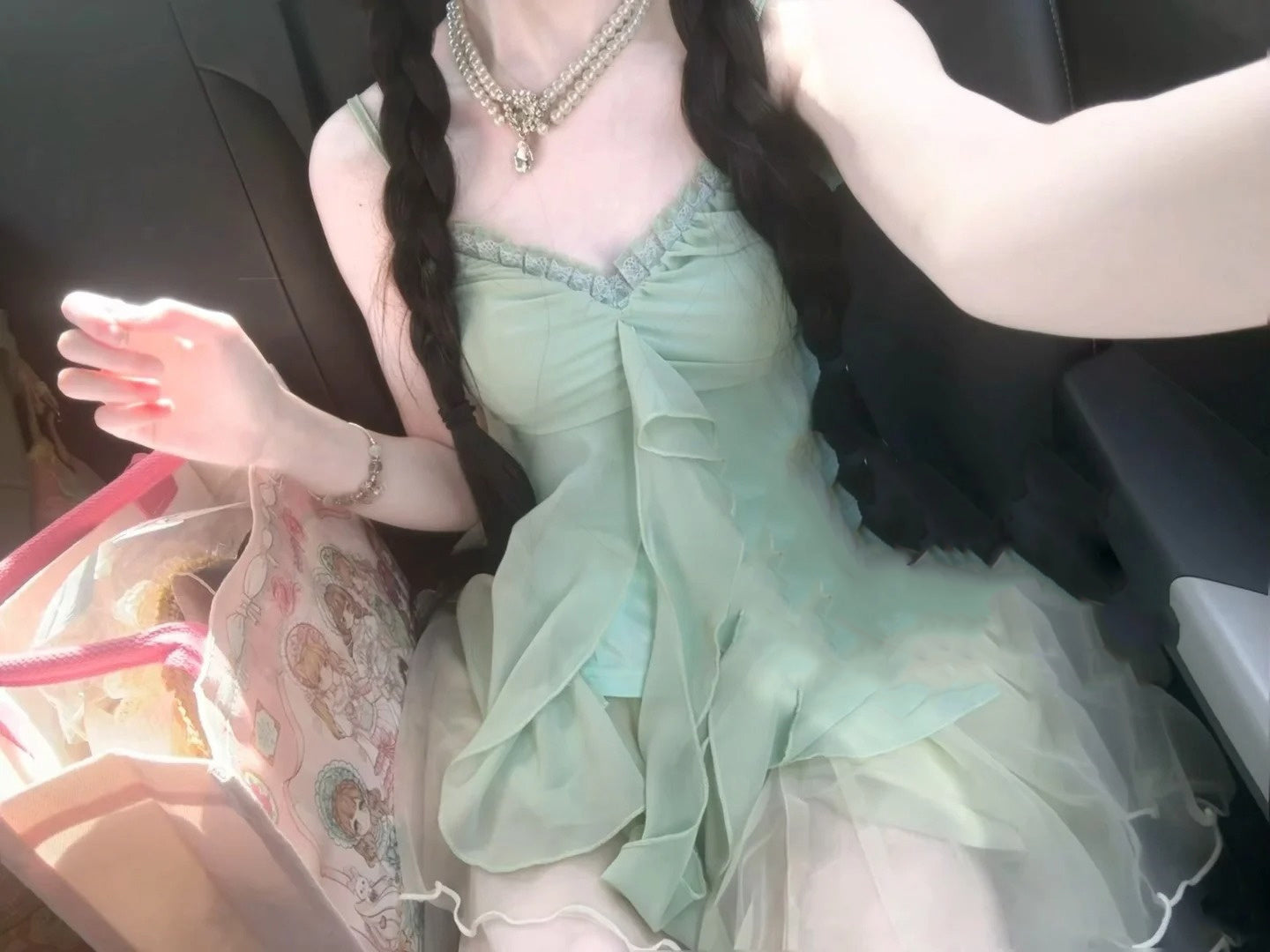 Summer beautiful suit green suspender top a-line skirt two-piece suit 2025 R0851