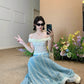 Summer gentle temperament vacation one shoulder top a line skirt two piece set R0852