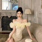Sexy off-the-shoulder dress, high-end design, slim waist, slimming and hip-hugging dress R3791