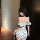 French sexy polka dot tube top dress sweet spicy high waist slim fit off shoulder hip skirt R3792