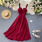 2025 new design V-neck backless retro solid color waist slimming dress R2157