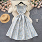 Palace style dress French square collar slim waist slimming gold stamping retro dress R2193