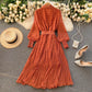 French dress 2025 new women's POLO collar slim fit long polka dot chiffon pleated skirt R2310