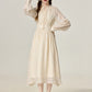 French gentle style apricot long sleeve dress women's new waist skirt R1971