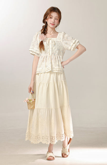 Beautiful apricot floral shirt for women, high-end and beautiful all-match top R1974