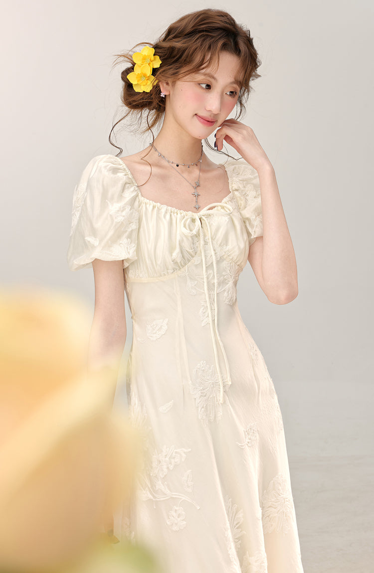 French style high-grade apricot dress women's new style small long skirt R1972