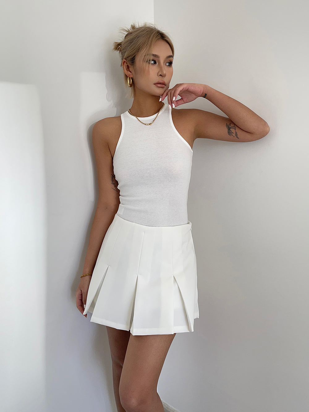 American retro college style a-line short skirt pants high waist pleated skirt short skirt summer R3074