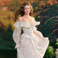 French fairy dress one-shoulder white long dress lace fishbone skirt long sleeves R5103