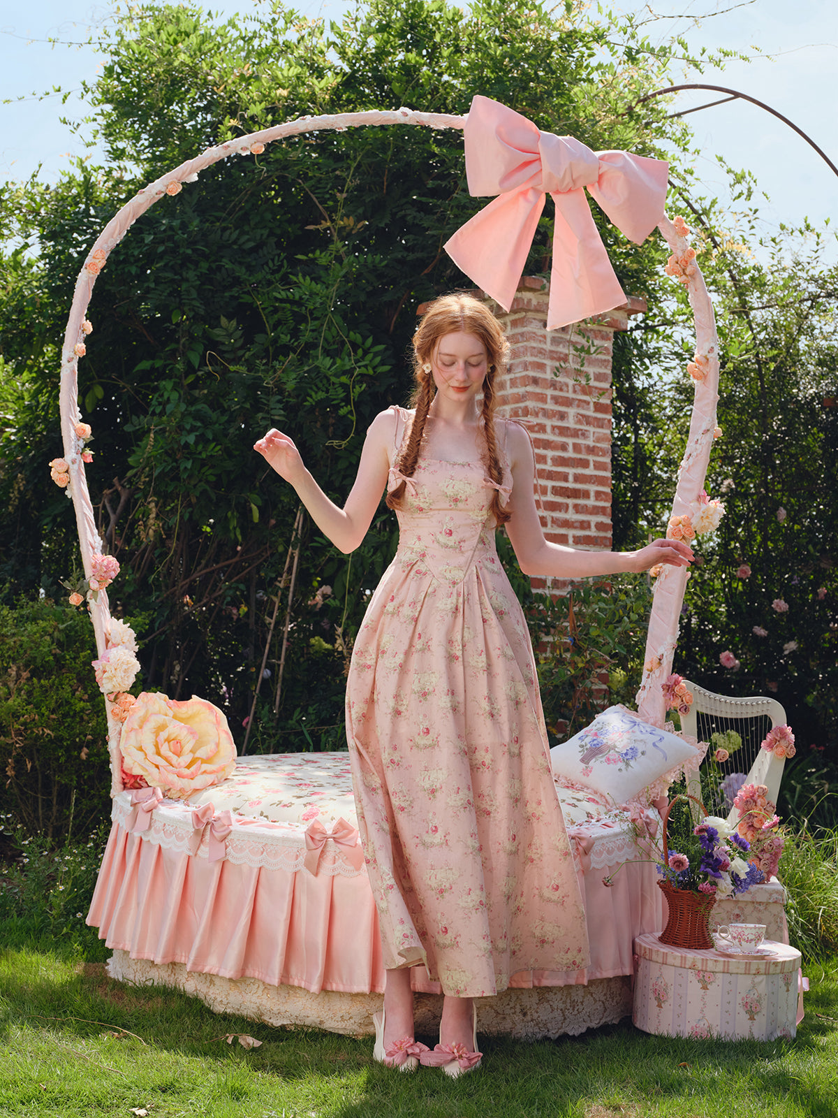 French Sweet Printed Strapless Fishbone Pink Slimming Dress R5106