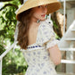 French design pastoral style printed slim fishbone corset dress R5105