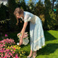 French pastoral fresh baby blue long short-sleeved lace dress R5113