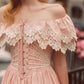 Pink Champagne French Embroidered Fishbone Dress Pink Hollow One Shoulder Maxi Dress R5111