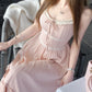 Gentle fairy nude pink lace sling long skirt dress R3872