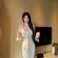 Gentle style temperament square neck dress shows figure sexy slim hip dress R0517