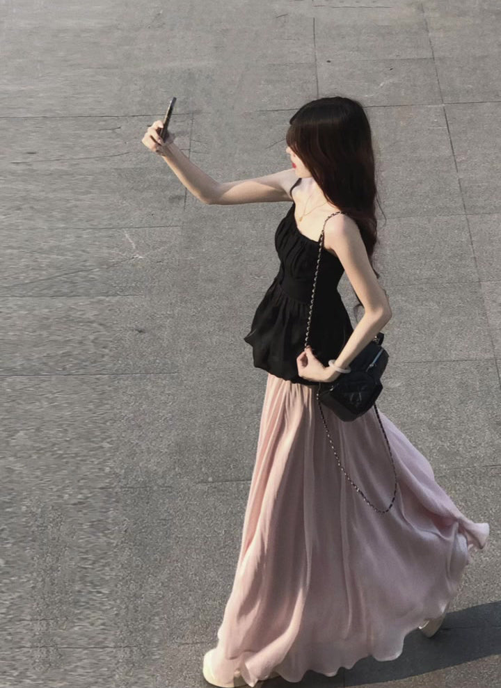 2025 suit outfit waist bud suspender top pink skirt two-piece suit R0520