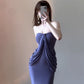 Show figure purple strapless tube top dress new sexy slim hip skirt R0518