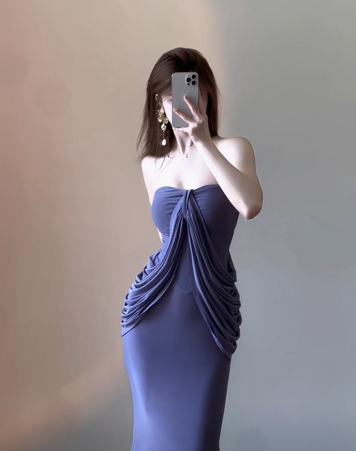 Show figure purple strapless tube top dress new sexy slim hip skirt R0518