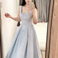 Blue jacquard suspender dress with a slender neckline and a fluffy long skirt. R0524
