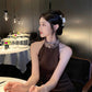 Birthday dress high-end party dress niche high-end French heavy-duty halter dress R1809