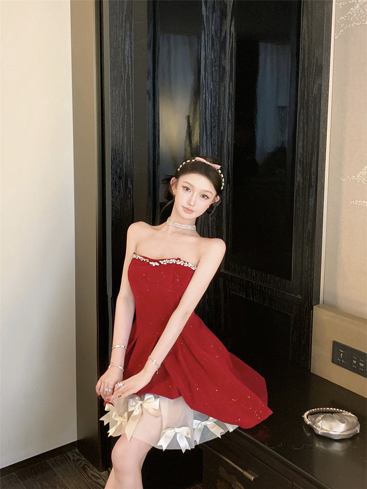 Birthday party small dress skirt high-end niche princess skirt tutu skirt red tube top dress R1814