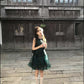 Retro green sleeveless vest dress gentle and sweet style waist A-line short skirt R0706