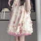 Gentle and sweet style flower off-shoulder halter dress beautiful loose A-line skirt R0798