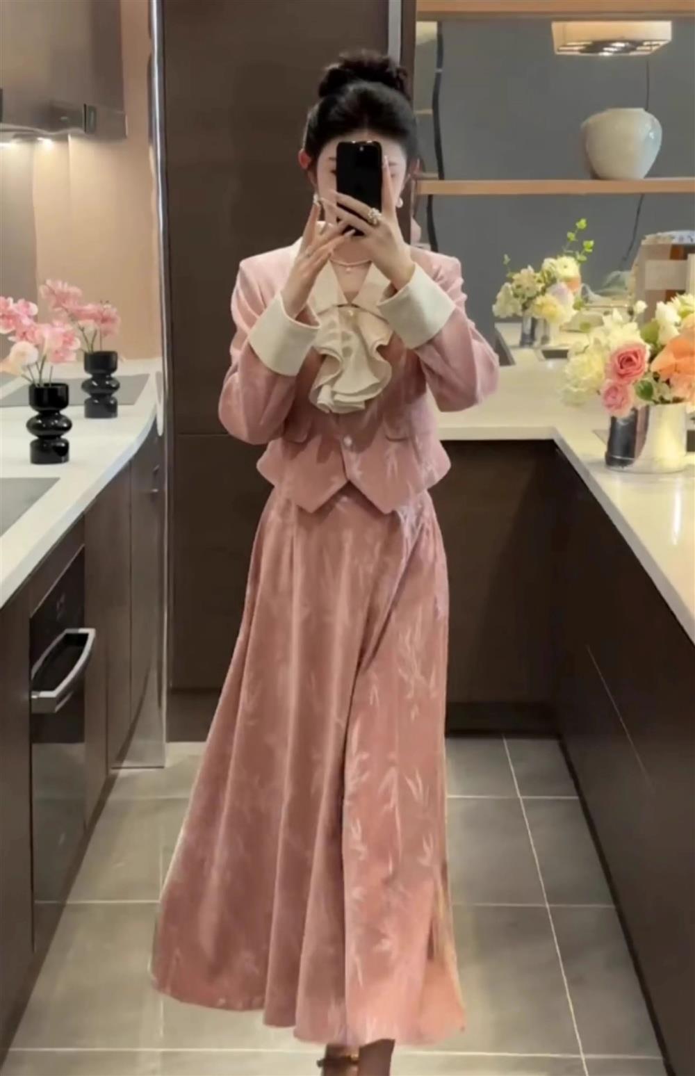 French gentle Chanel style suit skirt high-end suit jacket large swing skirt skirt two-piece suit R1638