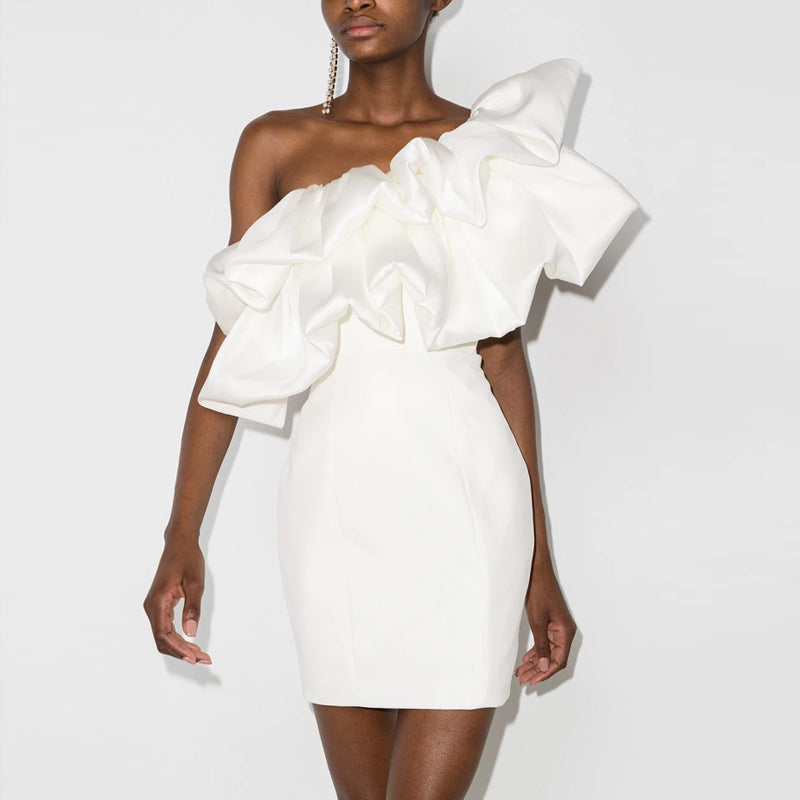 French white off-shoulder push pleat fashion banquet party dress dress homecoming dress R2972