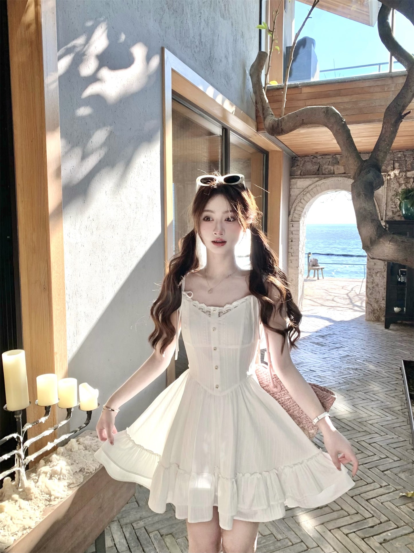 First Love Sweet White Suspender Dress Women's Summer Little White Dress R3827