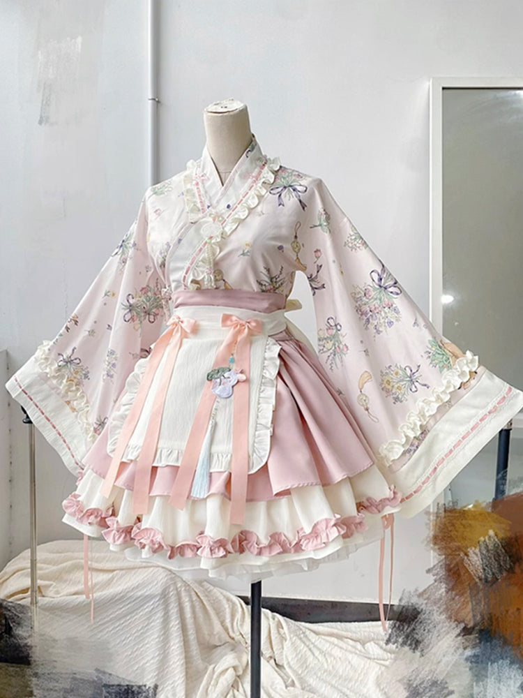 Date battle suit Chinese style lolita big sleeves cross collar big skirt suit R1663