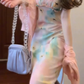 Gentle temperament oil painting floral dress beautiful waist slim fit small skirt R0629