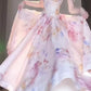 Gentle temperament pink floral suspender dress beautiful waist dress R0685