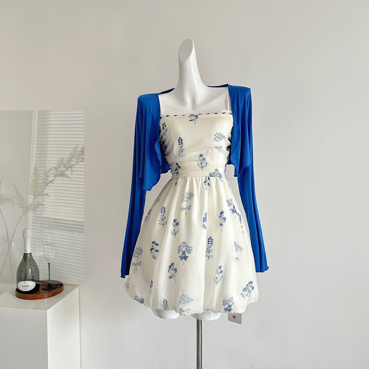 Sea salt French style floral dress, slim niche flower bud skirt R2066