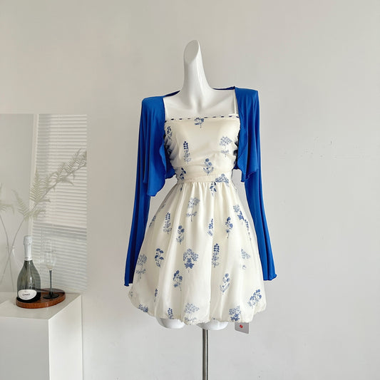 Sea salt French style floral dress, slim niche flower bud skirt R2066