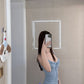 Sexy retro blue suspender dress beautiful waist slim a-line short skirt R0724