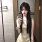 Gentle temperament polka dot suspender dress beautiful waist dress puffy skirt R0638