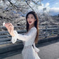 Gentle white moonlight suspender dress beautiful waist A-line long skirt R0718