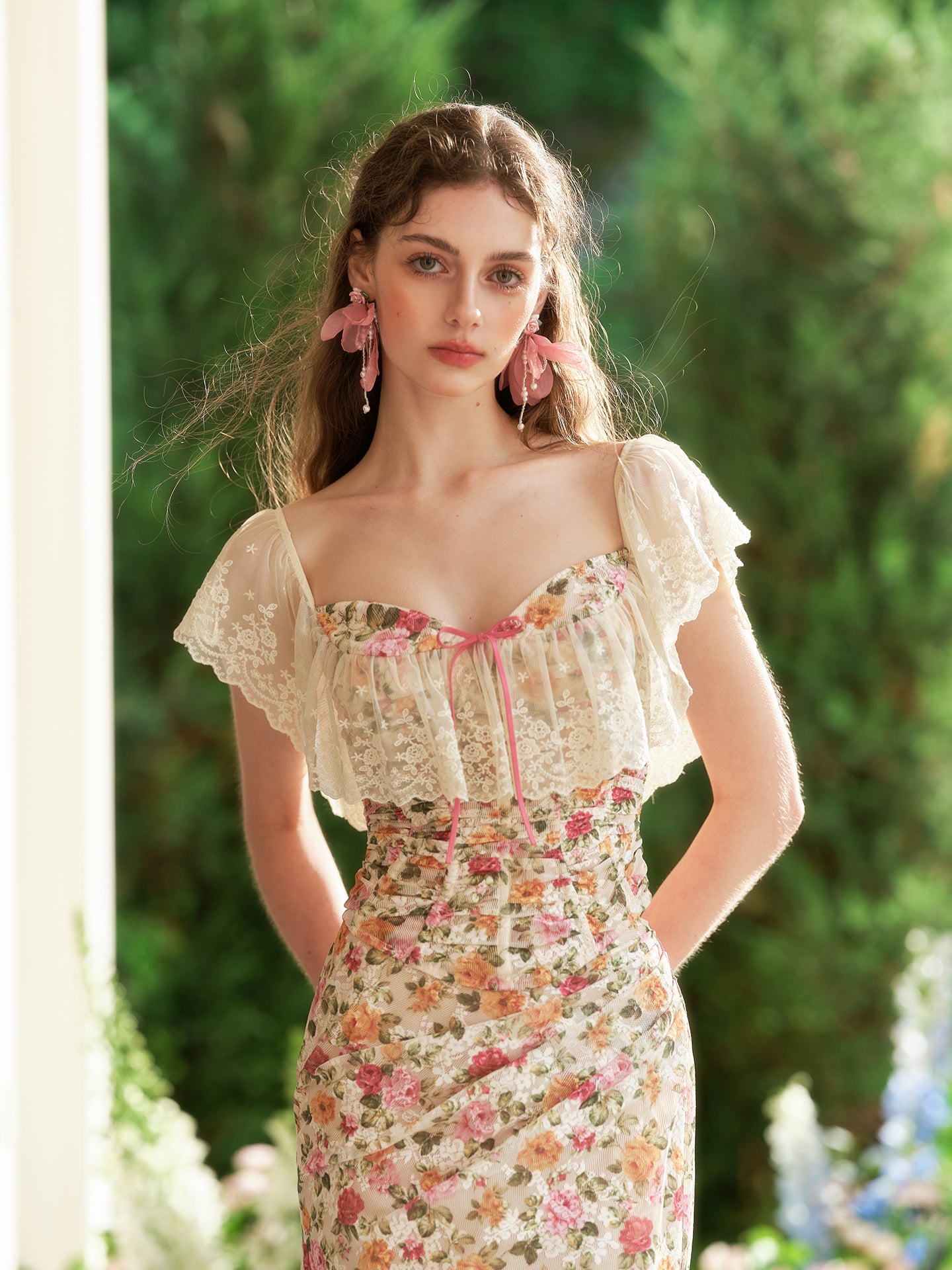 French romantic floral lace tube top fishbone top fishtail skirt suit homecoming dress R5121