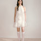 Moonlight White Layered Organza Tie-Up Bow Pearl Neck Tutu Dress R5126