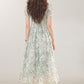 French holiday style green floral dress new slim long dress R1942