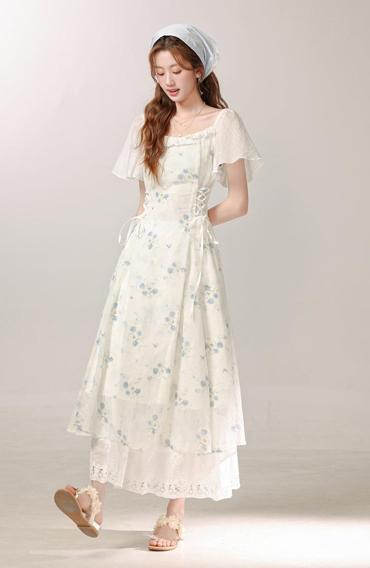 New Chinese style improved floral dress new summer daily commuting long skirt R1944