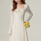 Temperament gentle style apricot floral dress women's new square neck dress R1955