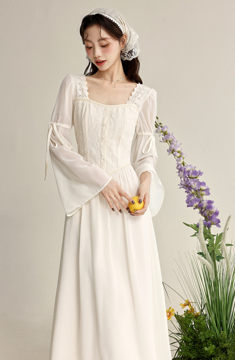 French gentle style white dress female temperament beautiful fairy long dress R1950