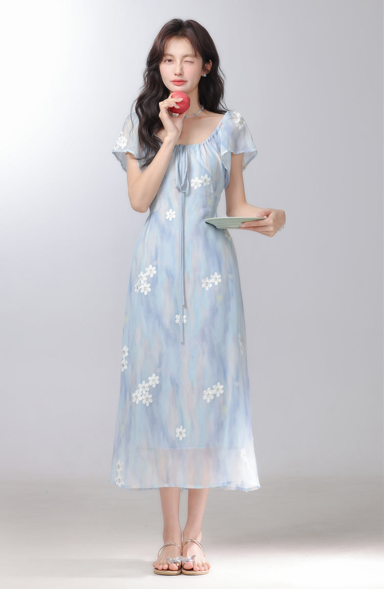 Temperament gentle style floral dress beautiful dress for seaside vacation R1945