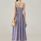 Retro Gentle Style Purple White Suspender Dress Women's Holiday Long Dress R1953