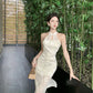 Girls improved cheongsam 2025 new style national style jacquard sleeveless halter dress R1767