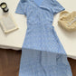 V-neck floral dress, loose short sleeves, waist-length holiday style long dress R2068