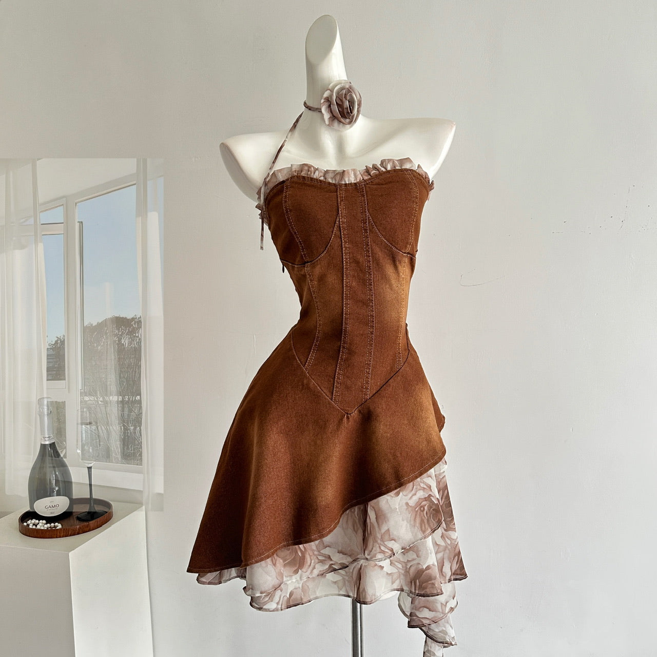 French romantic new design denim tube top dress R2073